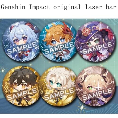 2021 New Game Genshin Impact Anime Original Small Brooch MONA ZHONGLI GANYU Doujin Peripheral Laser Bar Badge