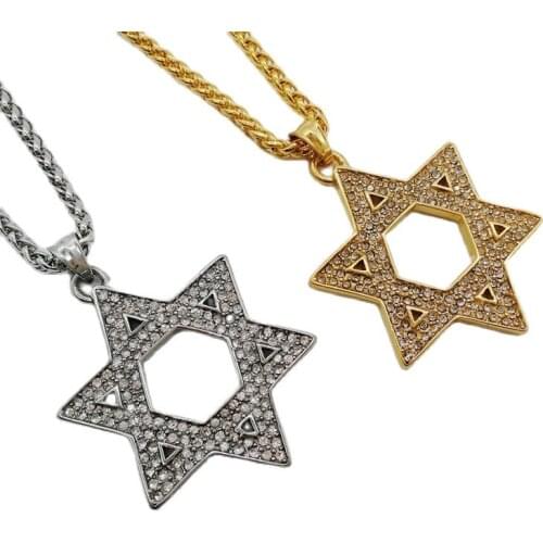 Black Knight Full CZ stones Star of David pendant necklace Bling Bling Stainless steel Jewish Hexagram necklace BLKN0559
