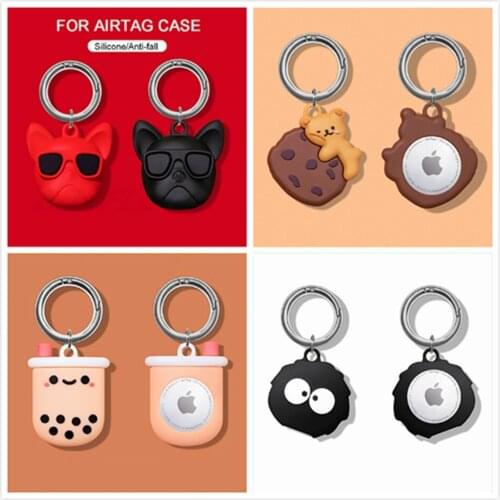 3D Cartoon Dog Case For Airtag Case Silicone Cat Milk Tea Locator Tracker Protective Sleeve Cover For Apple Airtags Cases Funda