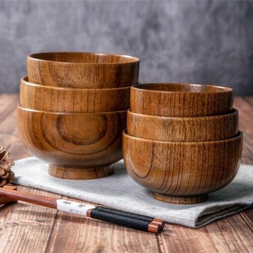 1Pcs Japanese Style Wooden Bowl (3.5-6.3 inch) Rice Soup Bowl Salad Food Container Natural Jujube Bowl Thicken Tableware Kitchen