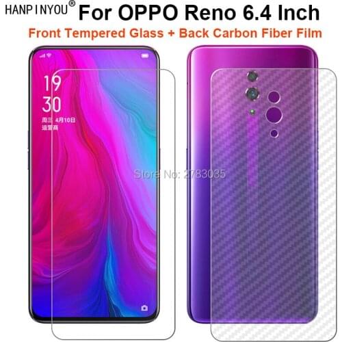 For OPPO Reno 6.4" 1 Set = Soft Back Carbon Fiber Film +Ultra Thin Clear Tempered Glass Front Screen Protector