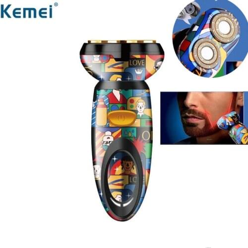 KEMEI Electric Shaver Double-Head Beard Razor Fashion Prints USB Charging Men Washable Machine Shaver Beard Razors Rechargeable