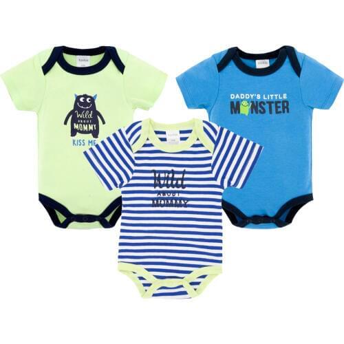Kavkas Baby Boys Clothes Set 3 pcs Summer Cartoon Printed Boy Bodysuits 0-12 months Newborn Toddler Clothing
