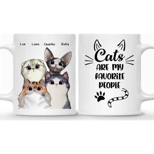 Cat Lovers Personalized Mug Girl and Cats Curious Cat Coffee Cups Gift for Family DIY 11/15 Oz RR2030
