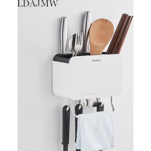 Kitchen Rack Wall-mounted Drain Multi-function Knife Holder Paste Style Creative Storage Plastic Tube Box Seamless Free Punch