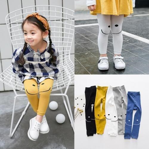 Leggings for Girls Age 3-9y Cotton Smiling Face Cartoon trousers childrens clothes cheap fashion kids leggings