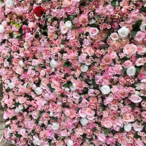 SPR Top selling roll up cloth back hot pink silk flower wall for wedding backdrop decoration