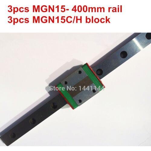 MGN15 Miniature linear rail:3pcs MGN15 - 400mm rail+3pcs MGN15C/MGN15H carriage for X Y Z axies 3d printer parts