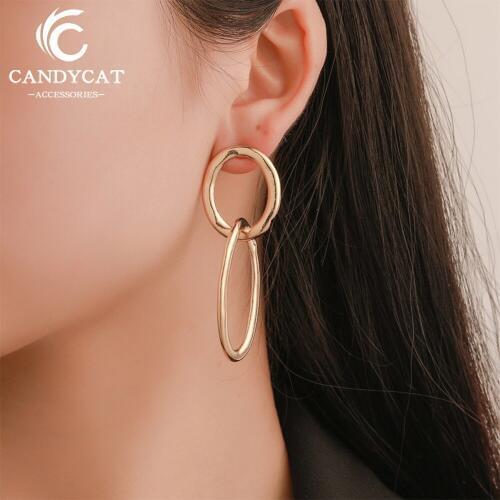 Trendy Big Round Drop Earrings For Women Exquisite Gold Sliver Geometric Hanging Earrings Creative Fashion Jewelry Wholesale