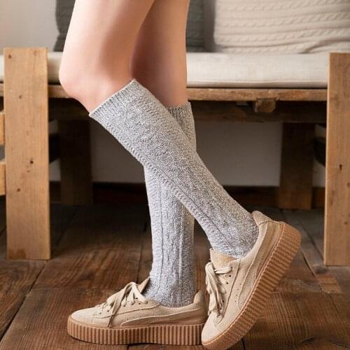 Fashion Women Autumn Winter Solid Color Hosiery Adults Thick Elastic Warm Knee-high Stockings Elastic Warm Sweet Stocking