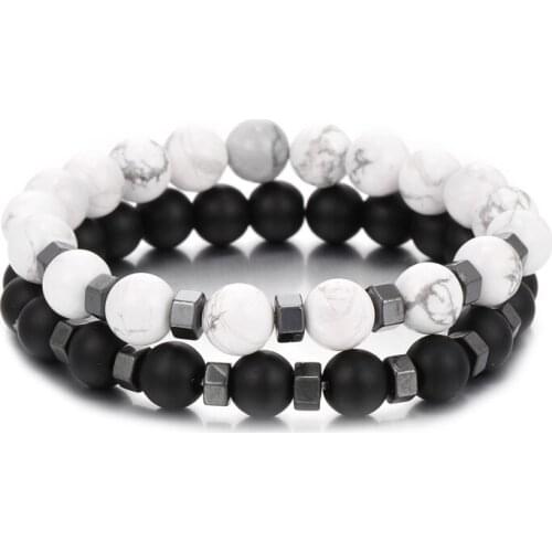 Mens Bracelets 3 Piece Set Goth Elastic Natural Stone Geometry Bead Bangles Sets Accessories Trend Punk Men Bracelet Jewelry