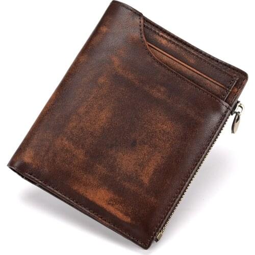 Vegetable tanned cowhide mens wallet short hand-painted retro leather change pocket chuck layer cowhide vertical leather bag