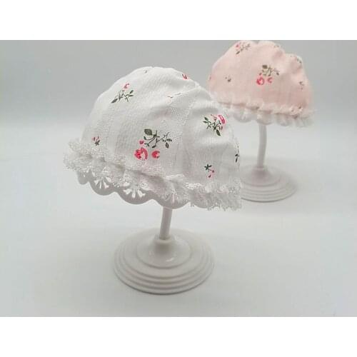 0-18M Baby Girls Lace Floral Caps Court Hats Newborn Baby Photography Props Flower Bonnet Hat Kid Princess White Cotton Caps
