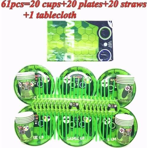 Video Game Theme Party Tableware Set Paper Plates Cups Game Controller Baby Shower Happy Birthday Party Decoration For Kids Boys