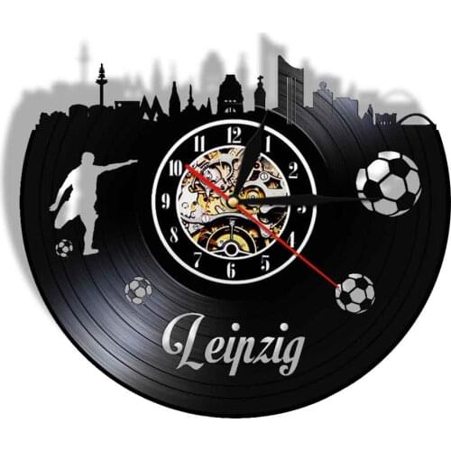 Leipzig Cityscape Scenery Wall Clock Germany Football Vinyl Record 12 Inch Lamp Night Light Slient Modern Design Watch Traveling