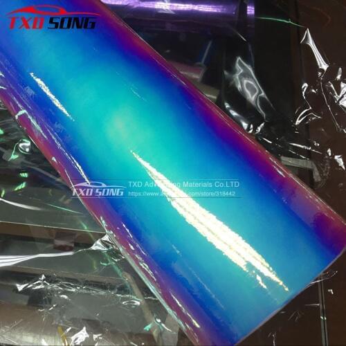 New Purple rainbow chrome vinyl car wrap white and blue color sticker, new vinyls Neon chrome rainbow sticker by free shipping