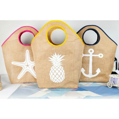 2pcs New jute cloth woven bag linen storage travel retro art print tote bags creative food packing bags