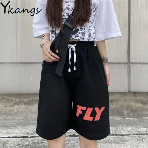 Pure Color Printed Breathable Women Sports Shorts Summer Couple Ladies Wide-leg Shorts Campus Style All-match High-waist Shorts