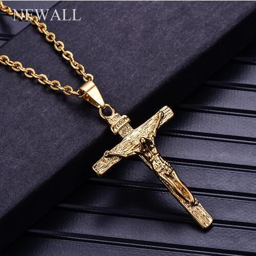 Hot Sale Stainless Steel Jesus Cross Men Pendant Necklace Religion Hip Hop Male Gift Silver Plated Black Jewelry