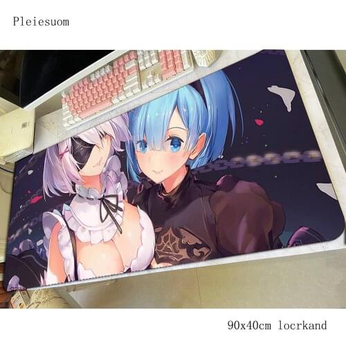Rem mouse pad gamer anime mousepad 900x400x4mm rubber desk mat wrist rest gaming accessories pc game keyboard mats oversized