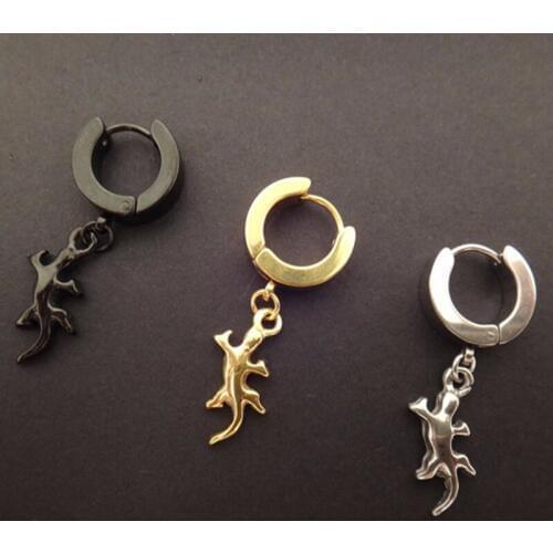 1 Pair Lizard Pendant Earrings for Men Women Cool Fashion Dangle Earring Animal Drop Ear Piercing Stainless Steel Jewelry Gifts