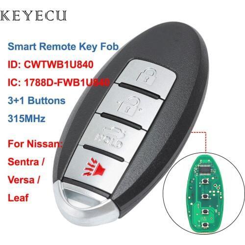 Keyecu CWTWB1U840 Smart Car Remote Key Fob 4 Buttons 315MHz for Nissan Sentra 2013-2019 Versa 2013-2018 Leaf 2013-2016 TWB1U840