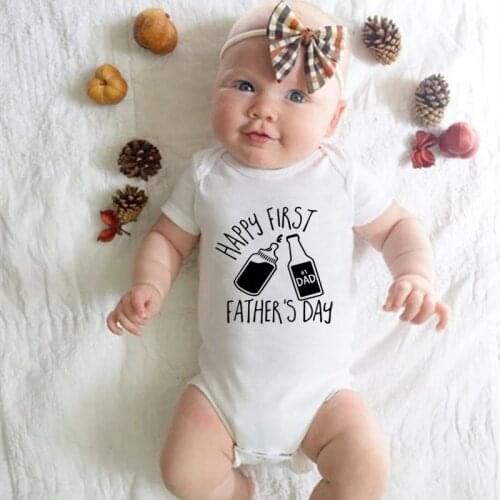 Funny Happy First Fathers Day Newborn Baby Bodysuit Short Sleeve Cotton Baby Boys Girls Onesies Rompers Baby Fathers Day Gift