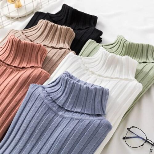 Striped Turtleneck Sweater Knitwear Women Pullover Solid White Jumper Long Sleeve Blouse Ribbed Top Pull Femme Black Clothing