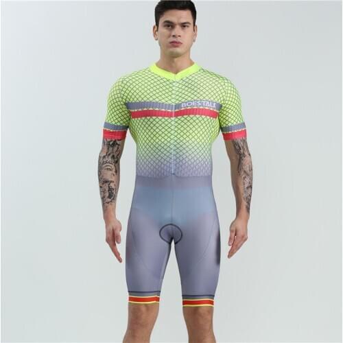 BOESTALK Bicycle Bodysuit Triathlon Riding Sportswear Fluorescent Yellow Lycra Swimsuit Gel Cushion cycling skinsuit