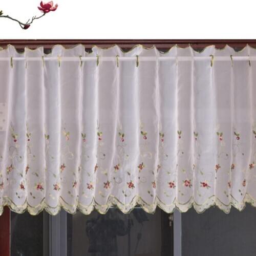 Embroidered Floral Short Curtains For Kitchen Valance Pelmet Voile Curtains for Living Room Bedroom Door Window Blinds