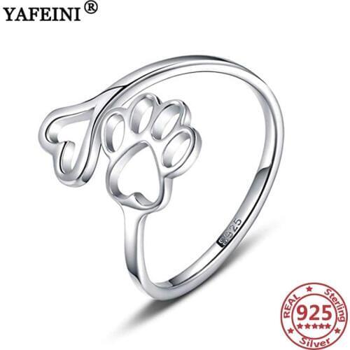 YAFEINI 925 Sterling Silver Paw&Heart Rings For Women Adjustable Womens Jewelry Silver Ring 925 Valentines Day Gift Moms Gift