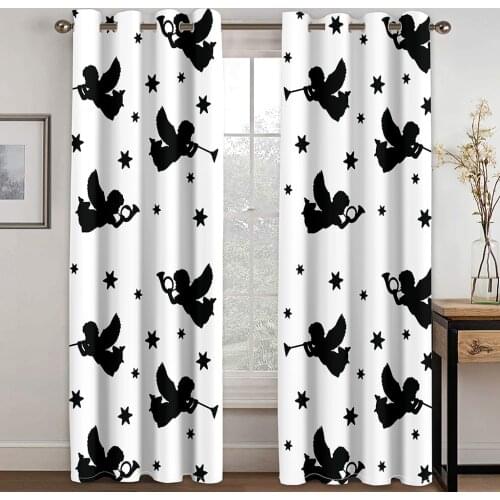 Living Room Shading 90% Decorative Curtain White Angel Pattern Home Textile Decoration Bedroom Perforated Curtains