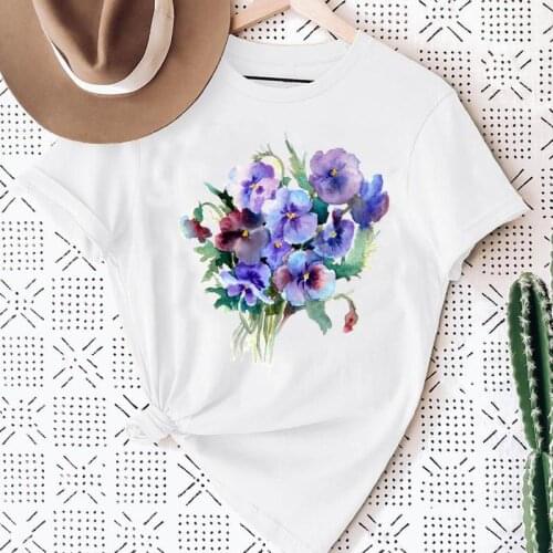 Women Flower Floral Holiday Plant Cute 90s Short Sleeve Graphic Summer Fashion Print Female Clothes Tops Tees Tshirt T-Shirt