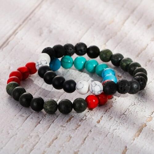 Minar Korean Style 8mm Contrast Color White Blue Black Red Color Turquoise Bracelet Bracelet for Women Jewelry Accessories