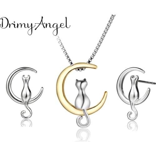 Luxury Wedding Dubai Jewelry Sets for Women Moon Cat Choker Necklaces Earrings Pendientes Brincos 2021