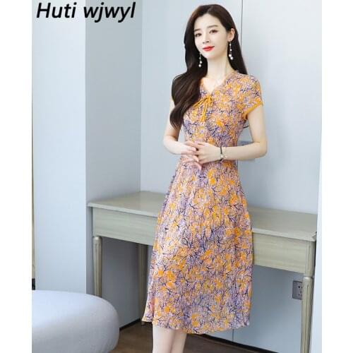 4XL Plus Size Summer Print Vintage Runway Midi Drese 2021 Chiffon Floral Boho Beach Sundress Elegant Bodycon Party Women Vestido