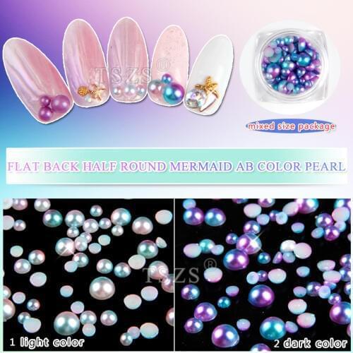 1pot/lot Nail Art 3D Tips Decoration Mermaid Color Half Round Pearls Mixed Charm Beads 3/4/5/6mm DIY