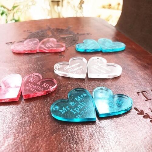 100pcsPersonalized mr mrs Love crystal Heart Wedding souvenirs Table Decoration Centerpieces Favors & Gifts Custom crystal Heart
