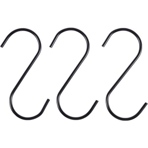 3 PCS Black Stainless Steel S Shape Hook Mount for Clothes Hat