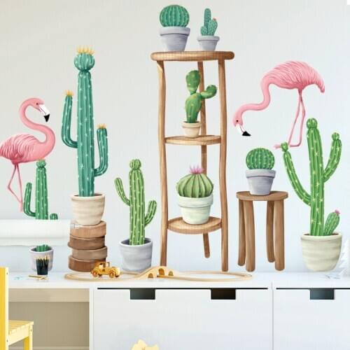 3d Cactus Flamingo Diy Wallpaper Wall Sticker Flower Living Room Bedroom Wall Decals Poster