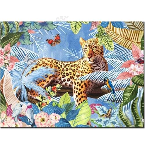 5d Diamond Painting Leopard and flower birds from the forest Home Decoration round diamond Embroidery Handmade top Gift,FF3088
