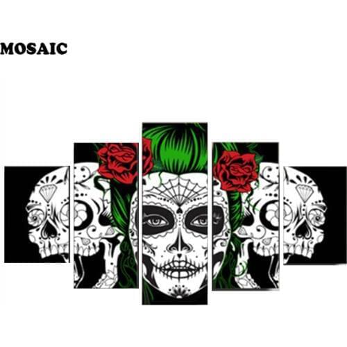 Diamond Embroidery,Red Roses Clown Skulls,Full,DIY,Diamond Painting,Cross Stitch,Diamond Mosaic,Bead,Picture Decor 5pcs
