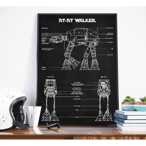 AT-AT Walker Wall Art Blueprint Vintage Posters Imperial Walker Schematic Diagram Canvas Painting Home Decor