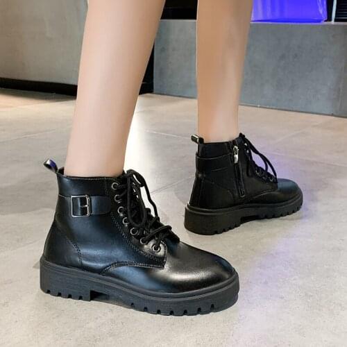 Nice New Black Ankle Boots Women Autumn Classics Martin Platform Shoes Woman Flat Heels Female Lace Up Rain Boot Martin boots