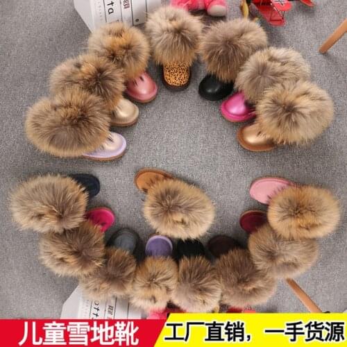 Baby Girls Boots Winter Shoes Children Warm Ankle Boots kids Raccoon Fur Snow Boots Retail EU Size 24-34
