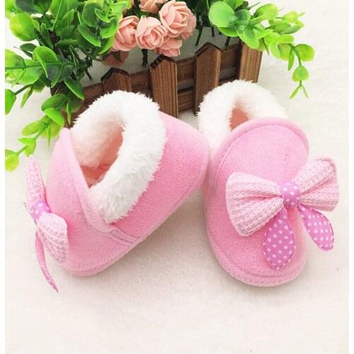 Toddler Infant Newborn Baby Girl Shoes Cute Bow Soft Crib Sole Boots Prewalker Autumn Winter Warm Shoes Pink Red Prewalker 0-18M