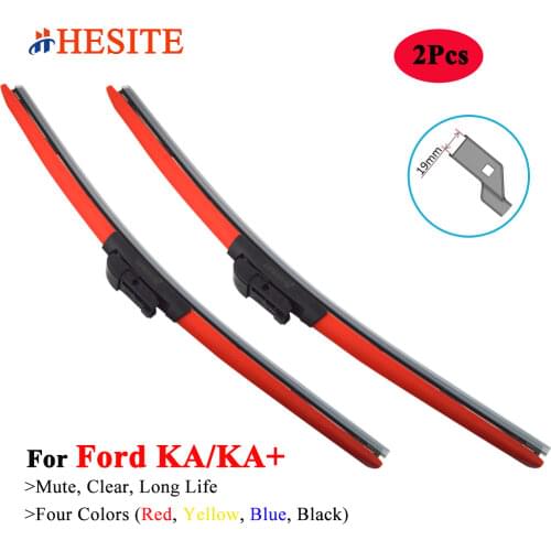2Pcs Colorful Frameless Hybrid Car Wipers For Ford KA 2000-2020 24"&14" Windscreen Wiper Blade Fit H5 Push Button Arm Red Blue