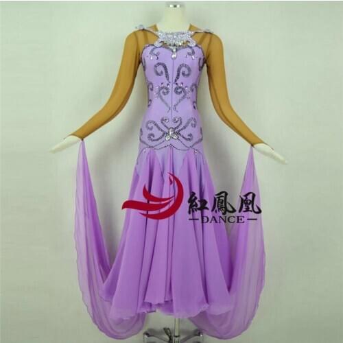 Purple rhinestones Ballroom dance competition dress standard dresses modern dance costume ballroom waltz dress luminous costumes