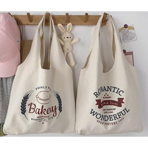 Women Canvas Bag Large Capacity Tote Retro Art Food Shoulder Bags Handbag Eco Cotton Cloth Fabric Ins Shopping Bags For Girls