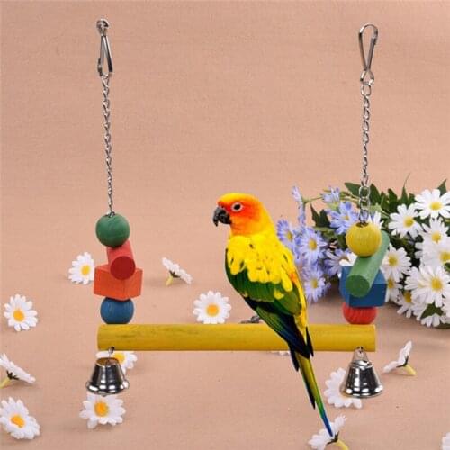 Pet Birds Swing Chew Bite Toy With Bell Bird Cage Accessories Colorful Hanging Wooden Stand Sticks Racks For Pet Birds Parrot